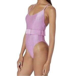 THE BIKINI LAB Luster Rib High Leg Fuchsia One-Piece Swimsuit NWT